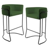 Kit 2 Banquetas Decorativas Base Aço Preto Betina B-89 Corano Verde - Domi