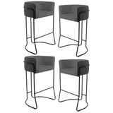 Kit 4 Banquetas Decorativas Base Aço Preto Betina C-03 Corano Cinza Chumbo - Domi