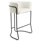 Banqueta Decorativa Base Aço Preto Betina B-309 Veludo Bege - Domi