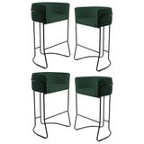 Kit 4 Banquetas Decorativas Base Aço Preto Betina C-117 Linho Verde Musgo - Domi