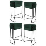 Kit 4 Banquetas Decorativas Base Aço Preto Betina B-303 Veludo Verde Musgo - Domi