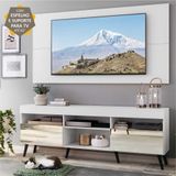 Rack com Espelho, Pés Retrô, Painel e Suporte TV 65' com 2 Portas Londres Multimóveis Branco/Preto