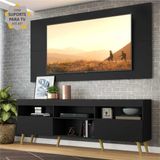 Rack c/ Painel e Suporte p/ TV 65' e Pés Retrô Flórida Multimóveis Preto/Natural