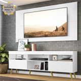 Rack c/ Painel e Suporte p/ TV 65' e Pés Retrô Flórida Multimóveis Branco/Natural