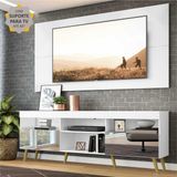 Rack c/ Painel e Suporte p/ TV 65' c/ Espelho e Pés Retrô Flórida Multimóveis Branco/Natural