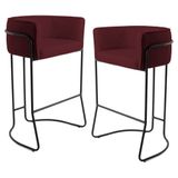 Kit 2 Banquetas Decorativas Base Aço Preto Betina B-278 Veludo Marsala - Domi