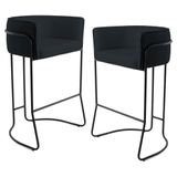 Kit 2 Banquetas Decorativas Base Aço Preto Betina C-05 Corano Black - Domi