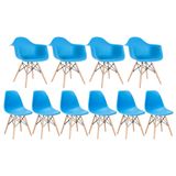 Kit 4 Cadeiras Eames Daw Com Braços + 6 Cadeiras Eiffel Dsw Azul Céu