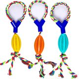 Brinquedo Pet Dental Play Para Morder Bolinha Rugbi Corda Com Alça 9x5x48cm