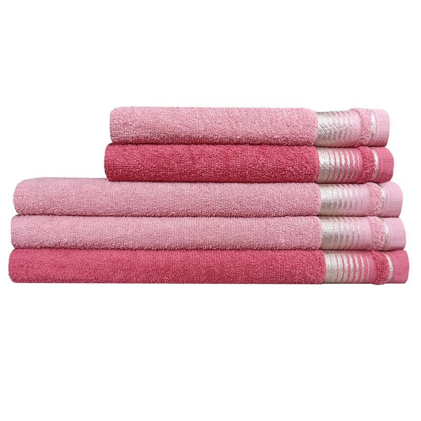 Jogo 5 Peças Quasar - 3 Banho E 2 Rosto Rosa Crochê E Terracota