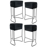 Kit 4 Banquetas Decorativas Base Aço Preto Betina B-300 Veludo Black - Domi