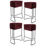 Kit 4 Banquetas Decorativas Base Aço Preto Betina B-278 Veludo Marsala - Domi