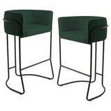 Kit 2 Banquetas Decorativas Base Aço Preto Betina C-117 Linho Verde Musgo - Domi