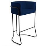 Banqueta Decorativa Base Aço Preto Betina B-304 Veludo Azul Marinho - Domi