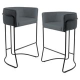 Kit 2 Banquetas Decorativas Base Aço Preto Betina B-317 Veludo Cinza Claro - Domi