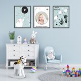 Quadro 60x120cm Infantil Lembrança Bebê Menino Moldura Preta com Vidro Decorativo