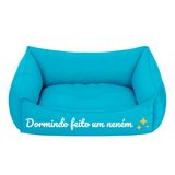 Cama Pet Cachorro Gato M 57x37cm Azul Dormindo Feito Neném