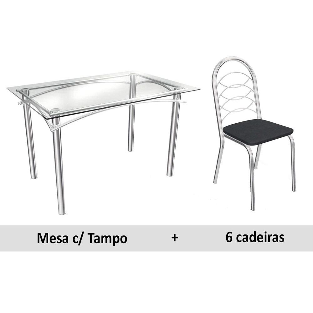 Mesa Kappesberg Elba + 6 Cadeiras Holanda Cromad/Preto