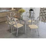 Conjunto Mesa De Cozinha Elba C Tampo Vidro 120cm 6 Cadeiras Holanda Cromada Nude Kappesberg