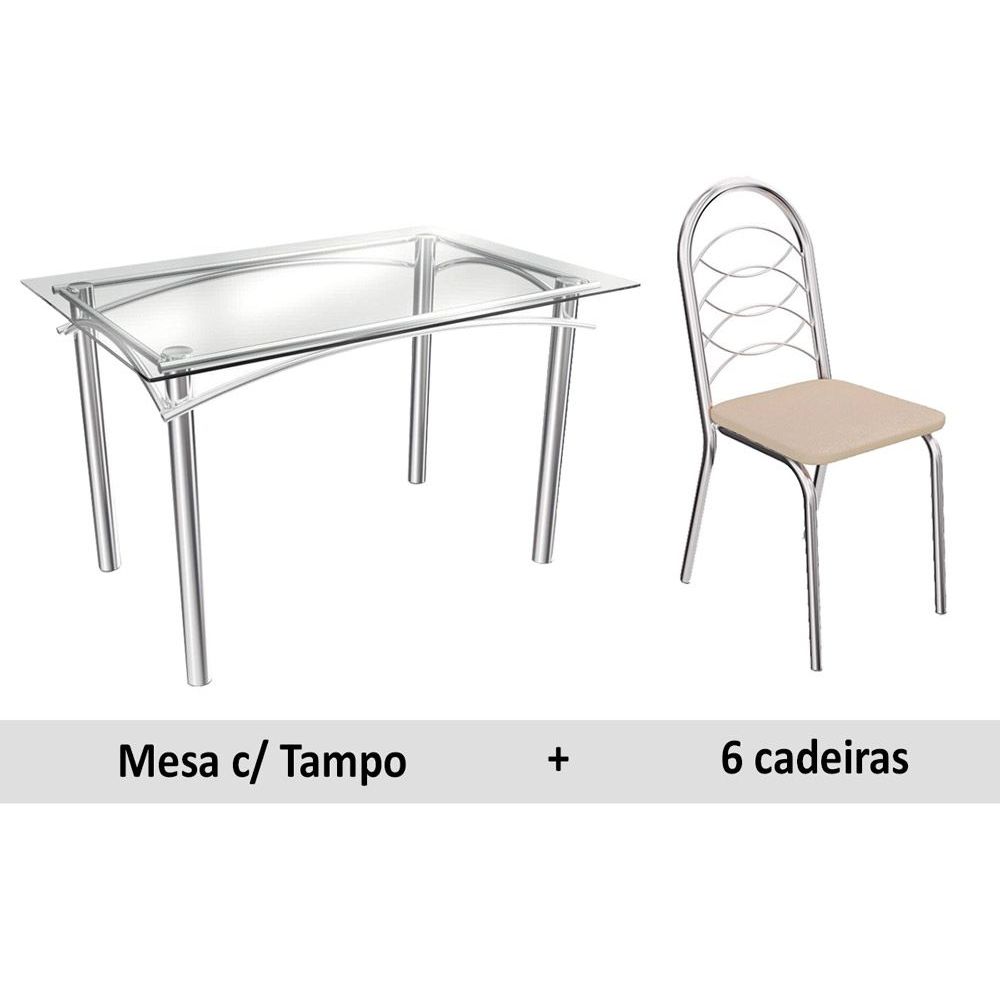 Mesa Kappesberg Elba + 6 Cadeiras Holanda Cromada/Nude