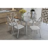 Conjunto Mesa De Cozinha Elba C Tampo De Vidro 120cm 6 Cadeiras Holanda Cromada Branco Kappesberg