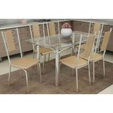 Conjunto Mesa De Cozinha Elba C Tampo Vidro 140cm 6 Cadeiras Lisboa Cromada Nude Kappesberg