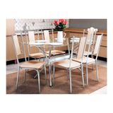 Conjunto Mesa De Cozinha Loire C Tampo Vidro 150cm 6 Cadeiras Lisboa Cromada Nude Kappesberg