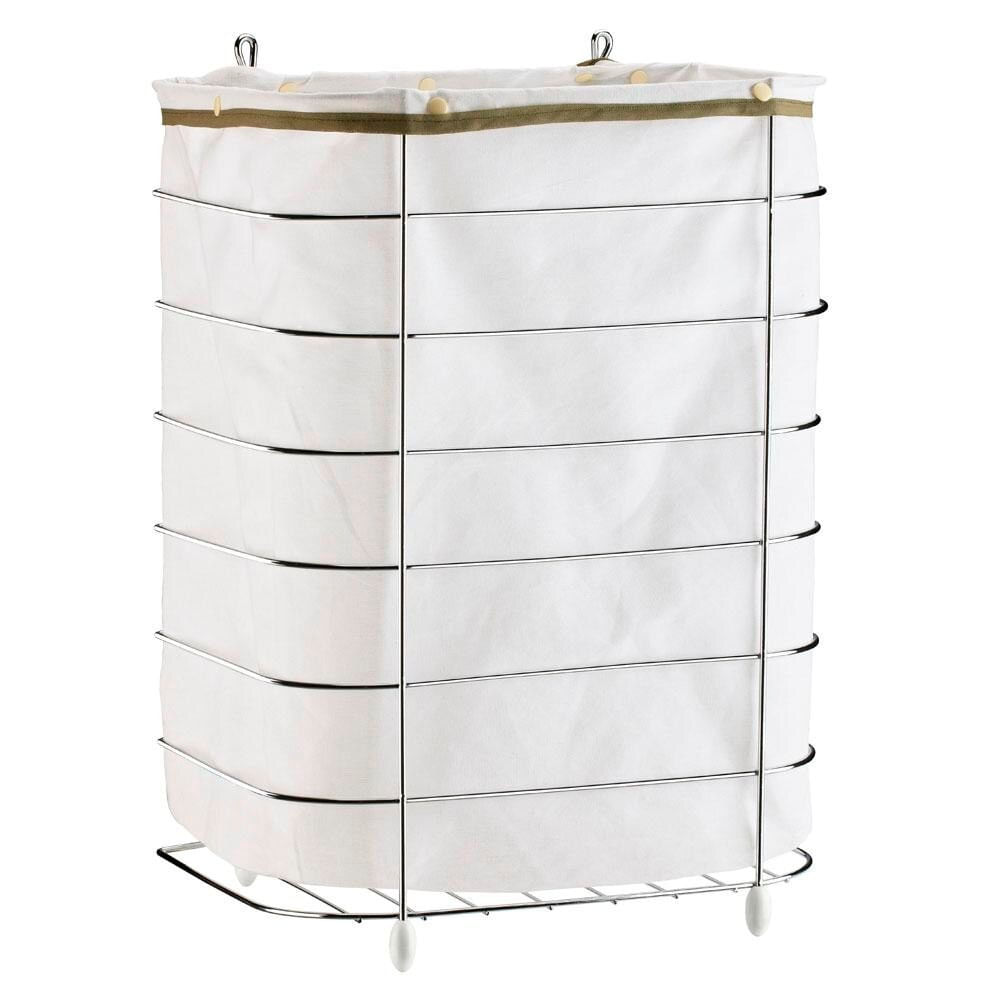 Cesto De Roupa Para Parede E Chão Utimil Cr483 Em Arame Cromado E Tecido Bege