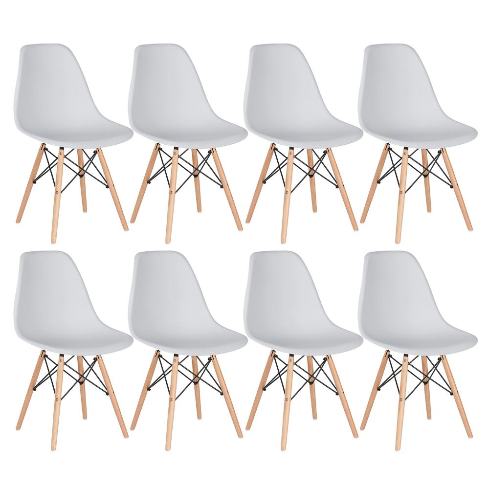 Kit - 8 X Cadeiras Charles Eames Eiffel Dsw - Base De Madeira Clara - Cinza Claro