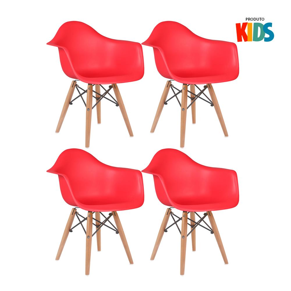 Kit - 4 X Cadeiras Eames Junior Com Apoios De Braços - Infantil - Vermelho