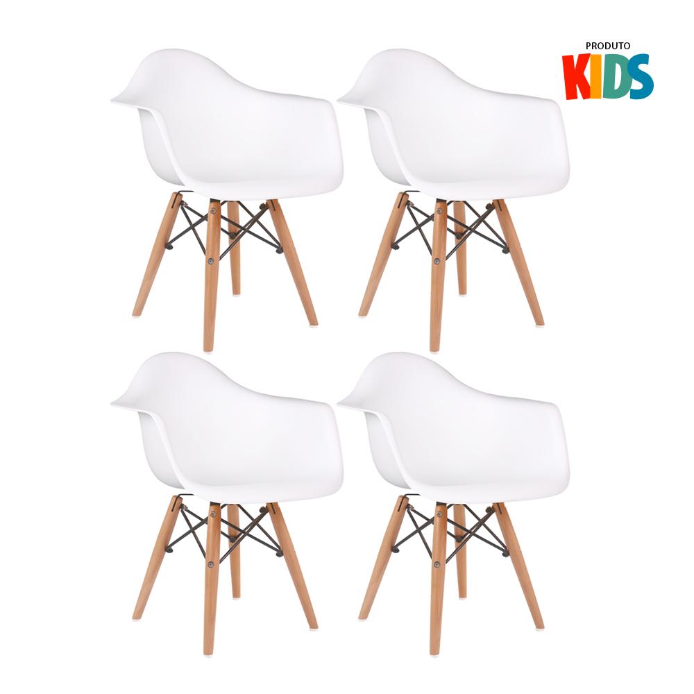 Kit - 4 X Cadeiras Eames Junior Com Apoios De Braços - Infantil - Branco