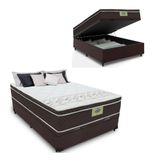 Cama Box Baú Casal Colchão Molas Ensacadas Pillow Top Rubi Gazin 138x188x73cm Marrom/branco -  Suporta Até 120kg Por Pessoa