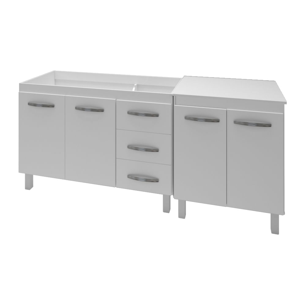 Armário Cozinha Gabinete Pia De 120 Cm Bianca Com Balcão Multiuso Micro Ondas Branco Serena