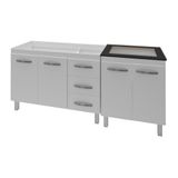 Armário Cozinha Gabinete Pia De 120 Cm Bianca Com Balcão Cooktop 4 Bocas Branco Jade