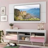 Rack Com Espelho, Pés Retrô E Painel Tv 65&quot; Com 2 Portas Londres Multimóveis Branco