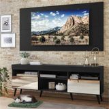 Rack Com Espelho, Pés Retrô, Painel E Suporte Tv 65&quot; Com 2 Portas Londres Multimóveis Preto