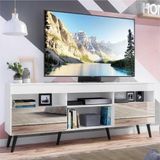 Rack Tv 65&quot; Com Espelho, Pés Retrô E 2 Portas Paris Multimóveis Branco/preto