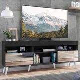 Rack Tv 65&quot; Com Espelho, Pés Retrô E 2 Portas Paris Multimóveis Preto/branco