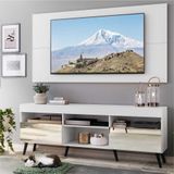 Rack Com Espelho, Pés Retrô E Painel Tv 65&quot; Com 2 Portas Londres Multimóveis Branco/preto