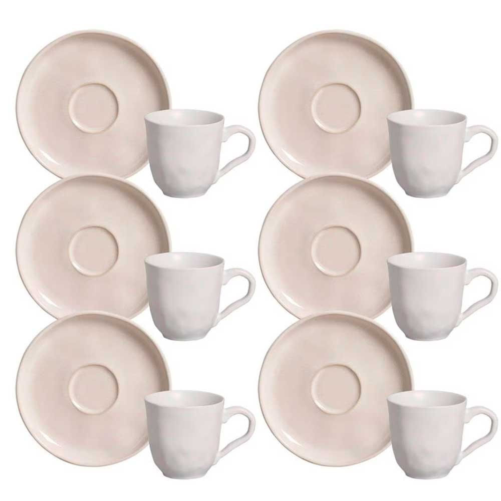 Conjunto Com 6 Xícaras E Pires Para Café Porto Brasil Bio Stoneware Clay - 120 Ml