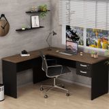Mesa De Escritório Em L 1.60x1.50 Com Gaveteiro Tampo 30mm Netmobil - Nogal
