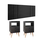 Kit Cabeceira Estofada p/ Box Casal Queen 1,60 Luana com 2 Mesinhas Canto Dream Preto - Lojas RPM