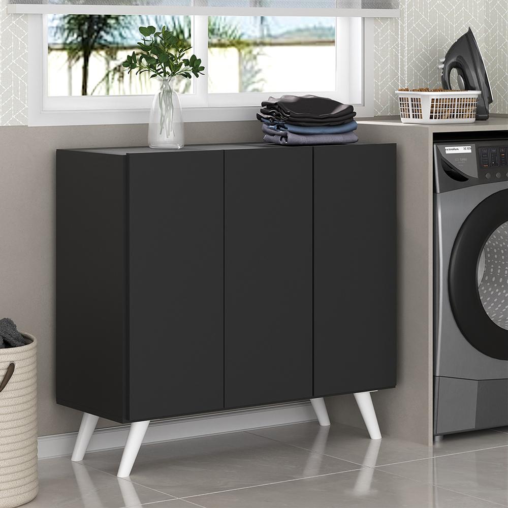 Armário Lavanderia Retrô Com 3 Portas 90 Cm Multimóveis Mp5033 Preto/branco