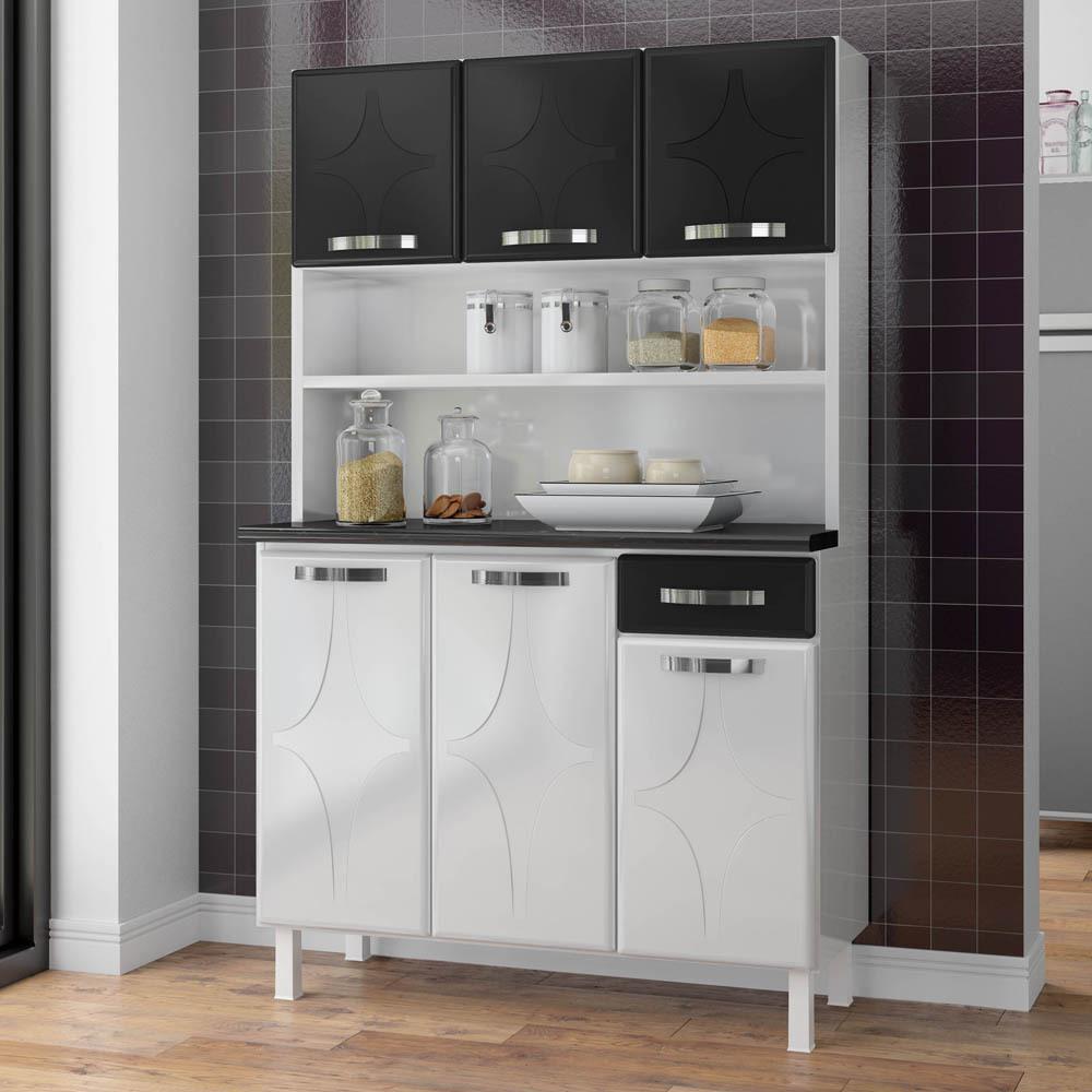 Armário De Cozinha De Aço Kit Triplo 105cm Amanda Multimóveis Smart Cr6061 Branco/preto