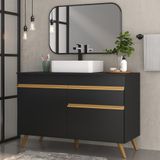 Gabinete Banheiro 2 Portas E 1 Gav Retrô 70cm Multimóveis Mp5025 Preto