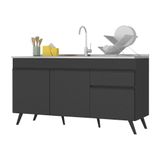 Balcão Cozinha Gabinete Pia 150 Cm 3 Portas 1 Gaveta Veneza Multimóveis Mp2072.895 Preto