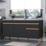 Balcão Cozinha Gabinete Pia 150 Cm 3 Portas 1 Gaveta Veneza Gb Multimóveis Mp2072 Preto