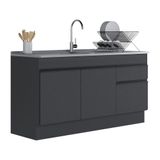 Balcão Cozinha Com Rodapé Gabinete Pia 150 Cm 3 Portas 1 Gaveta Veneza Multimóveis Mp2115.895 Preto