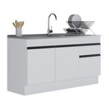 Balcão Cozinha C/ Rodapé Gabinete Pia 150cm 3 Ptas 1 Gav Veneza Multimóveis Mp2115.964 Branco/preto