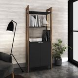 Estante Escritório Multiuso Com 2 Portas Mutimóveis Cr25004 Preta/nogal